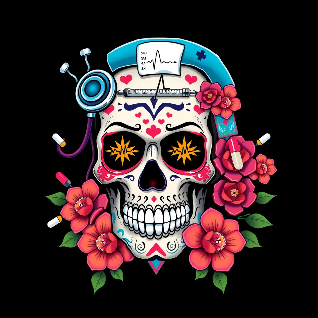 Nurse sugar skull art on poster