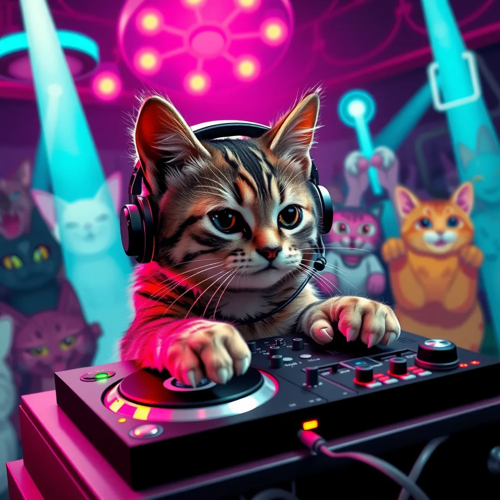DJ cat in nightclub