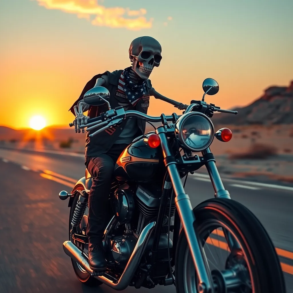 Skeleton biker on Harley